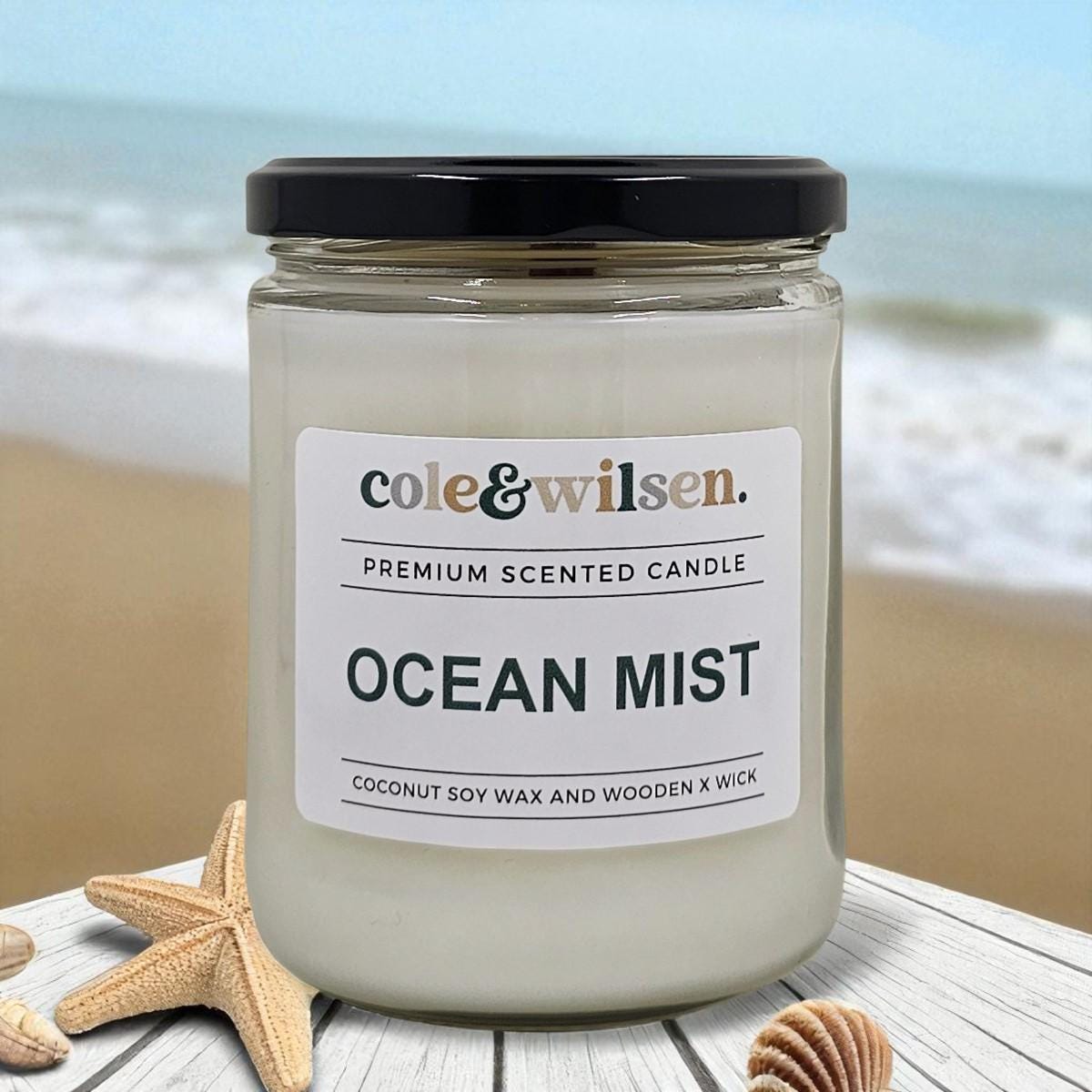 Ocean Mist Scented Candle with Wooden X Wick