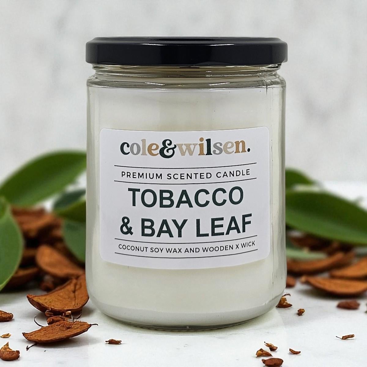 Tobacco & Bay Leaf Scented Candle with Wooden X Wick