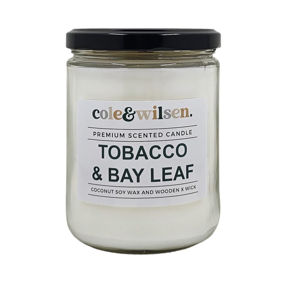Tobacco & Bay Leaf Scented Candle with Wooden X Wick
